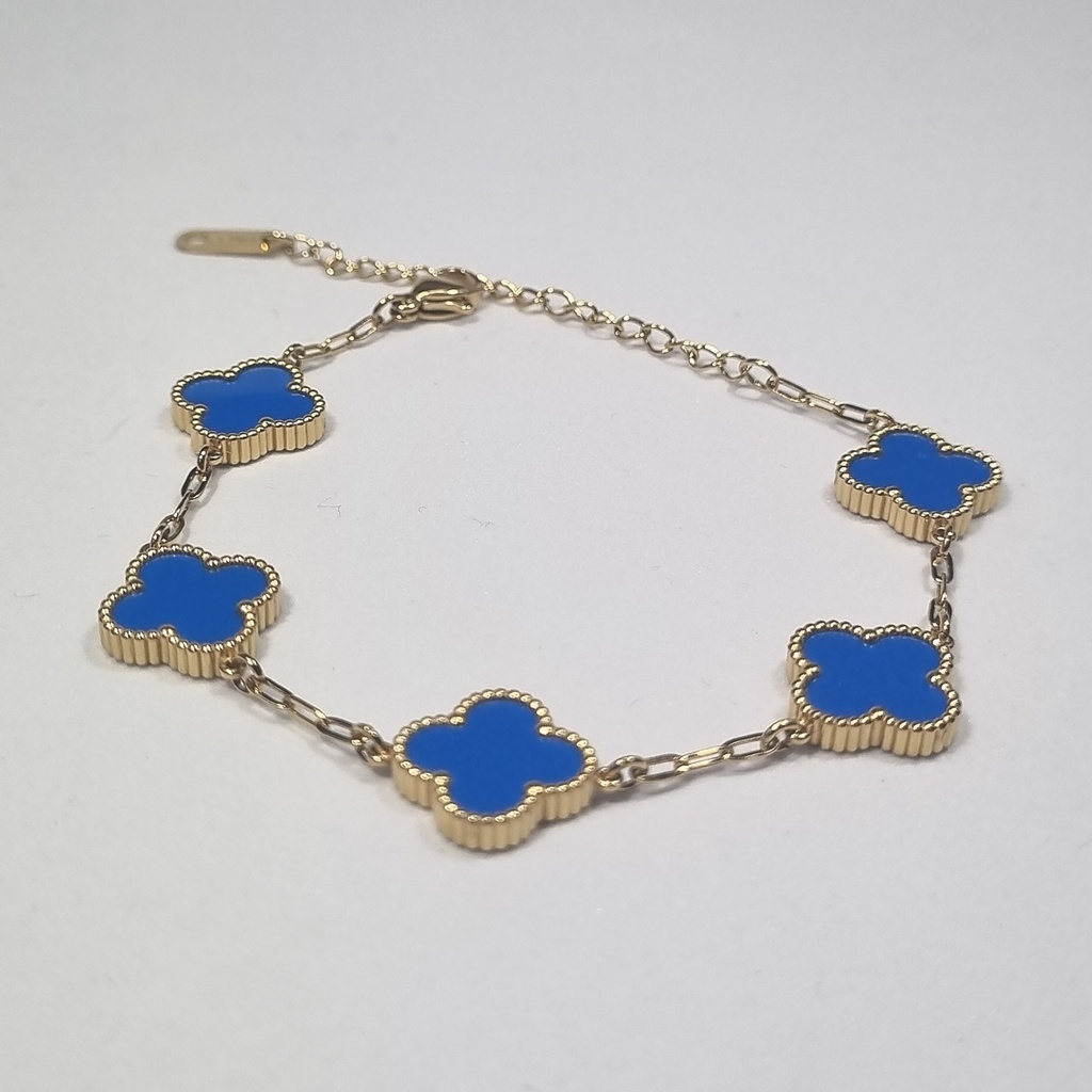 Pulsera trébol azul dorado