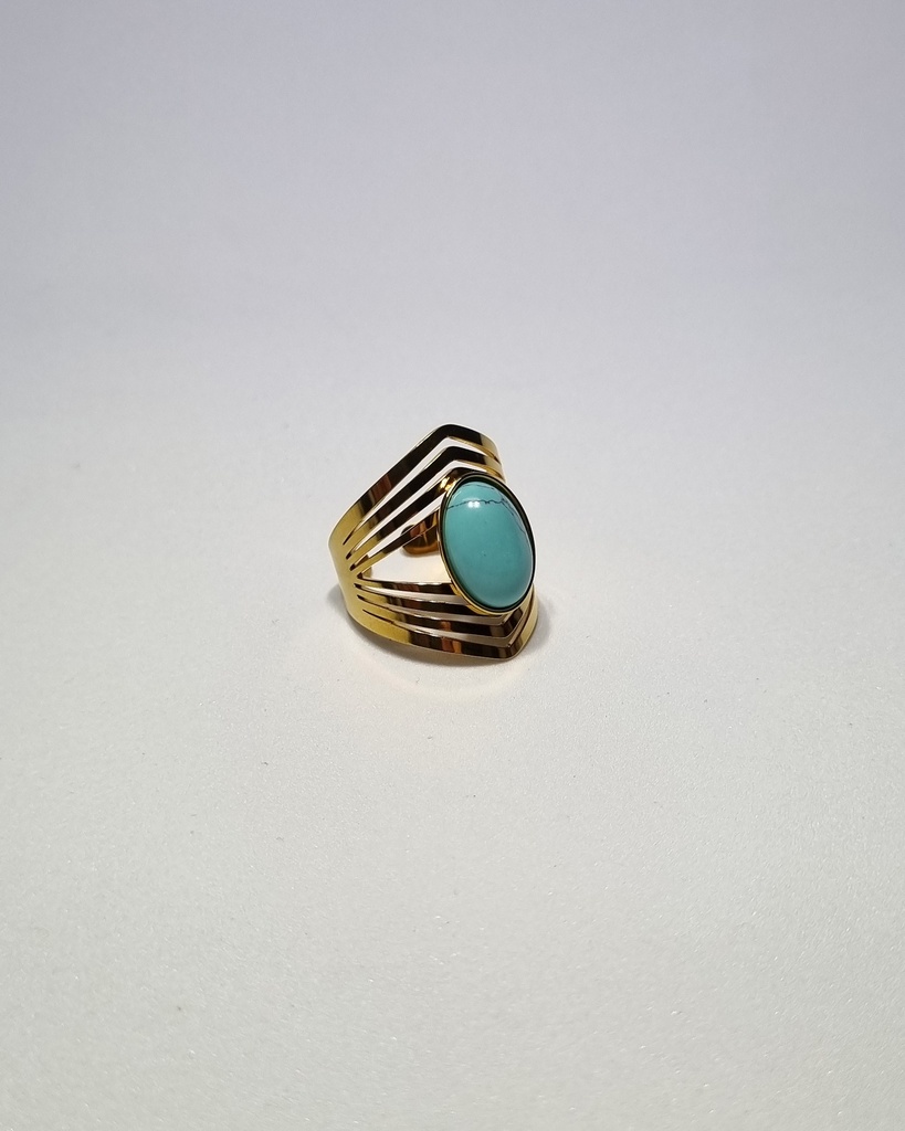 Anillo dorado con piedra azul