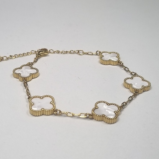 Pulsera trébol blanco dorado