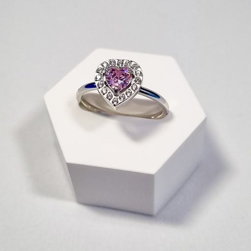 Anillo plateado con corazón rosado